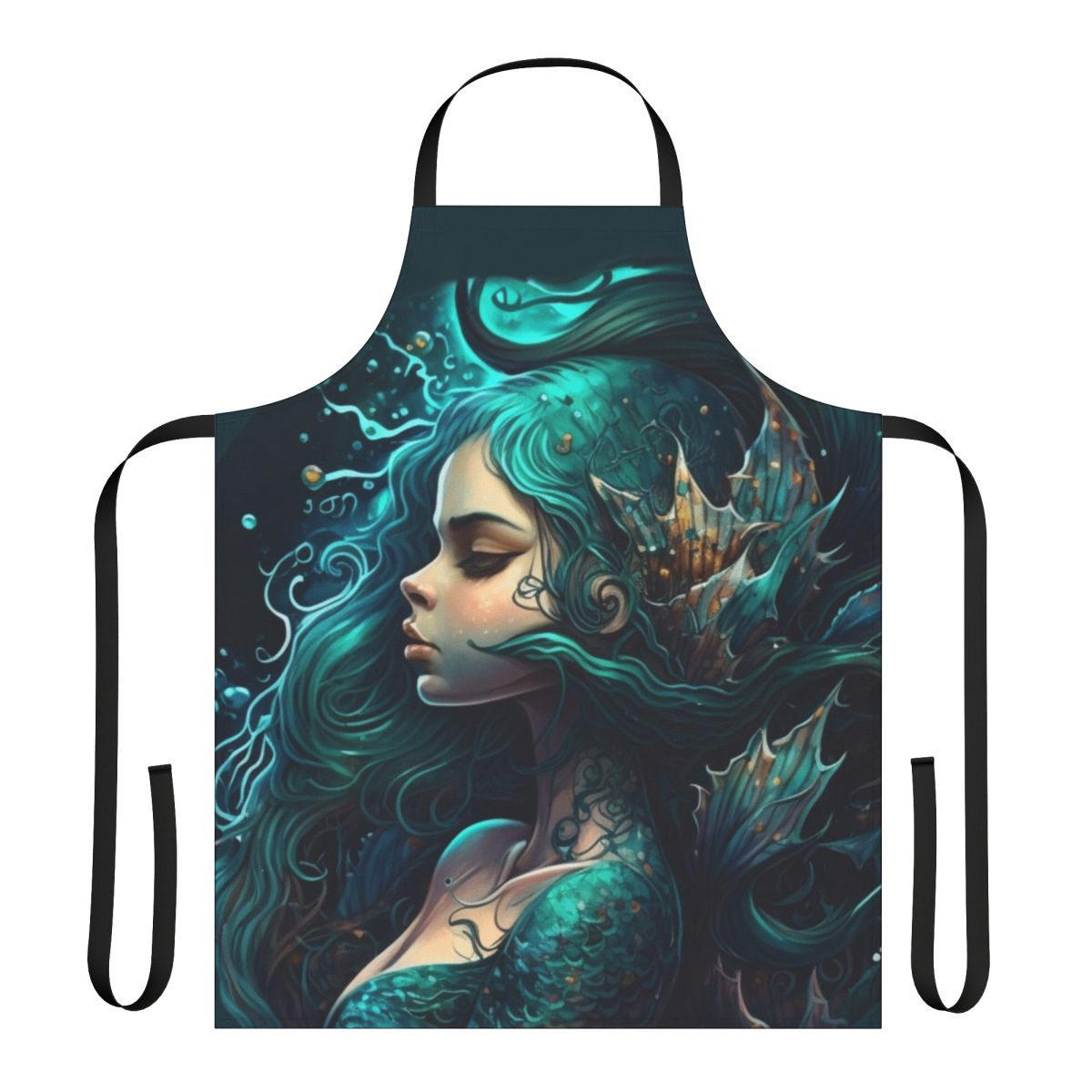 Apron featuring a vibrant design of enchanted mythical sea creatures