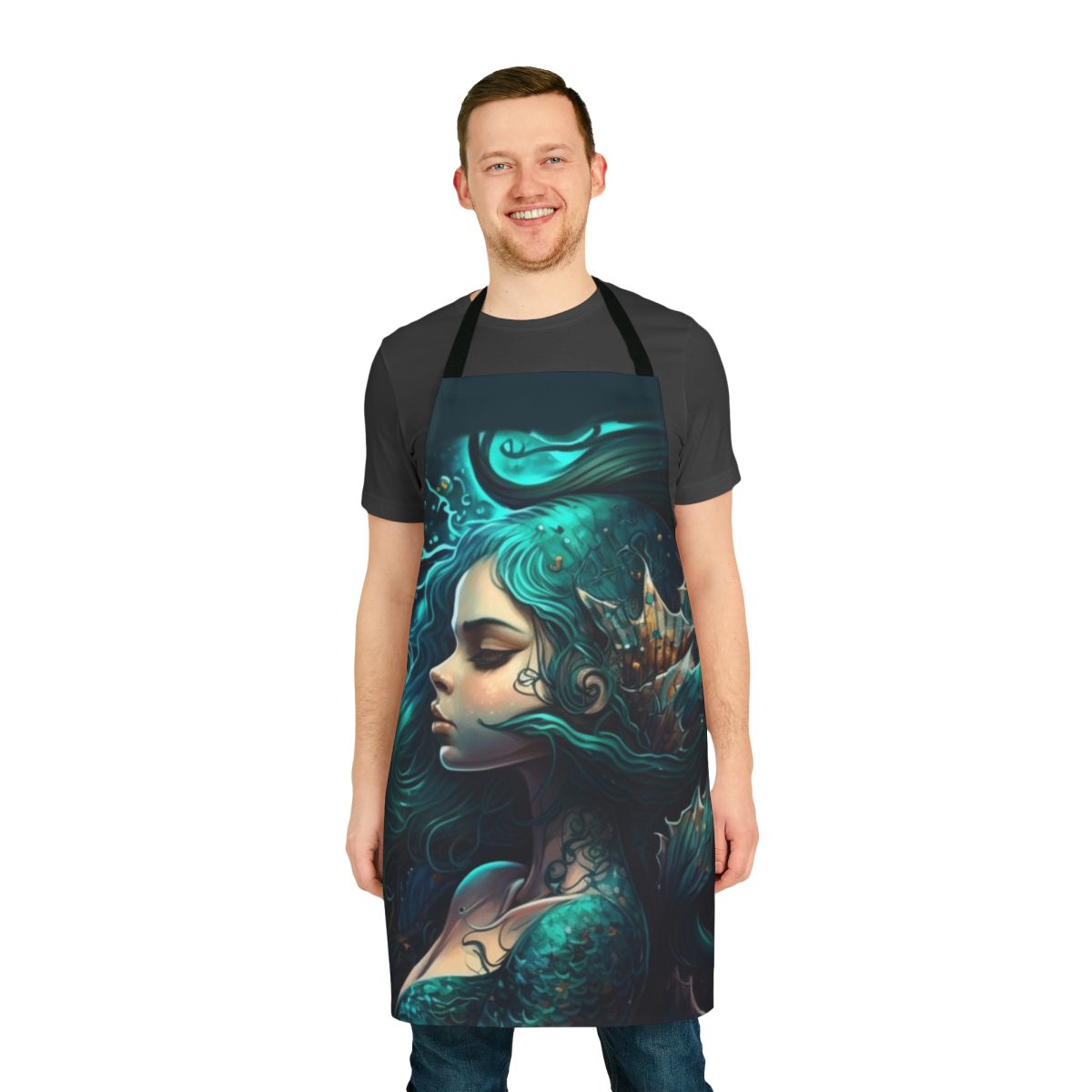 Apron featuring a vibrant design of enchanted mythical sea creatures