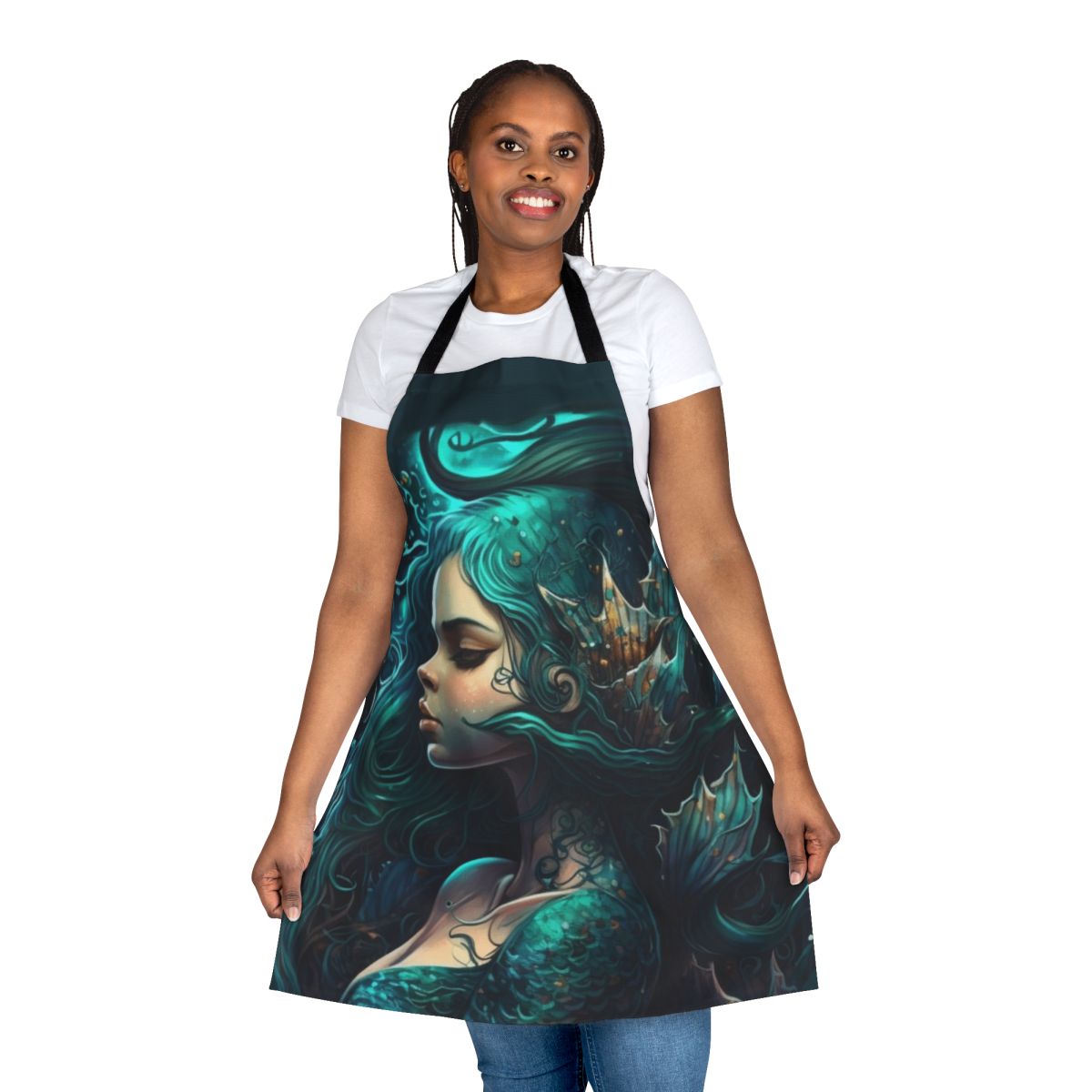 Apron featuring a vibrant design of enchanted mythical sea creatures