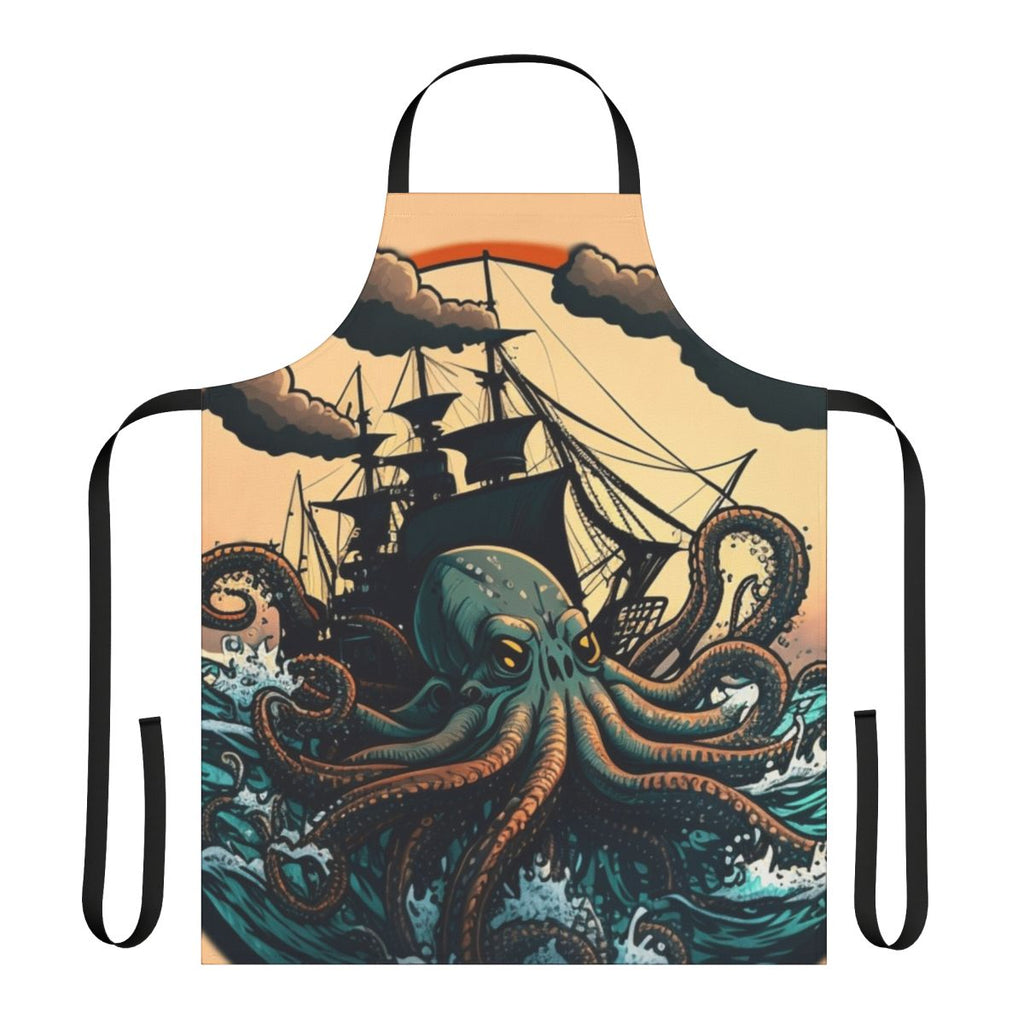 Apron featuring illustrated mythical sea creatures, including legendary beasts, fantasy ocean animals, and enchanted aquatic life.