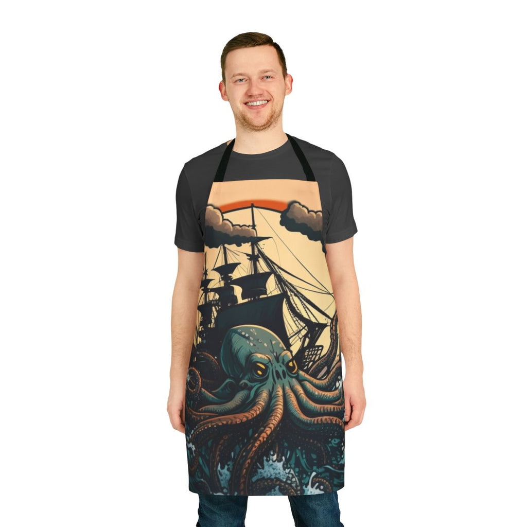 Apron featuring illustrated mythical sea creatures, including legendary beasts, fantasy ocean animals, and enchanted aquatic life.