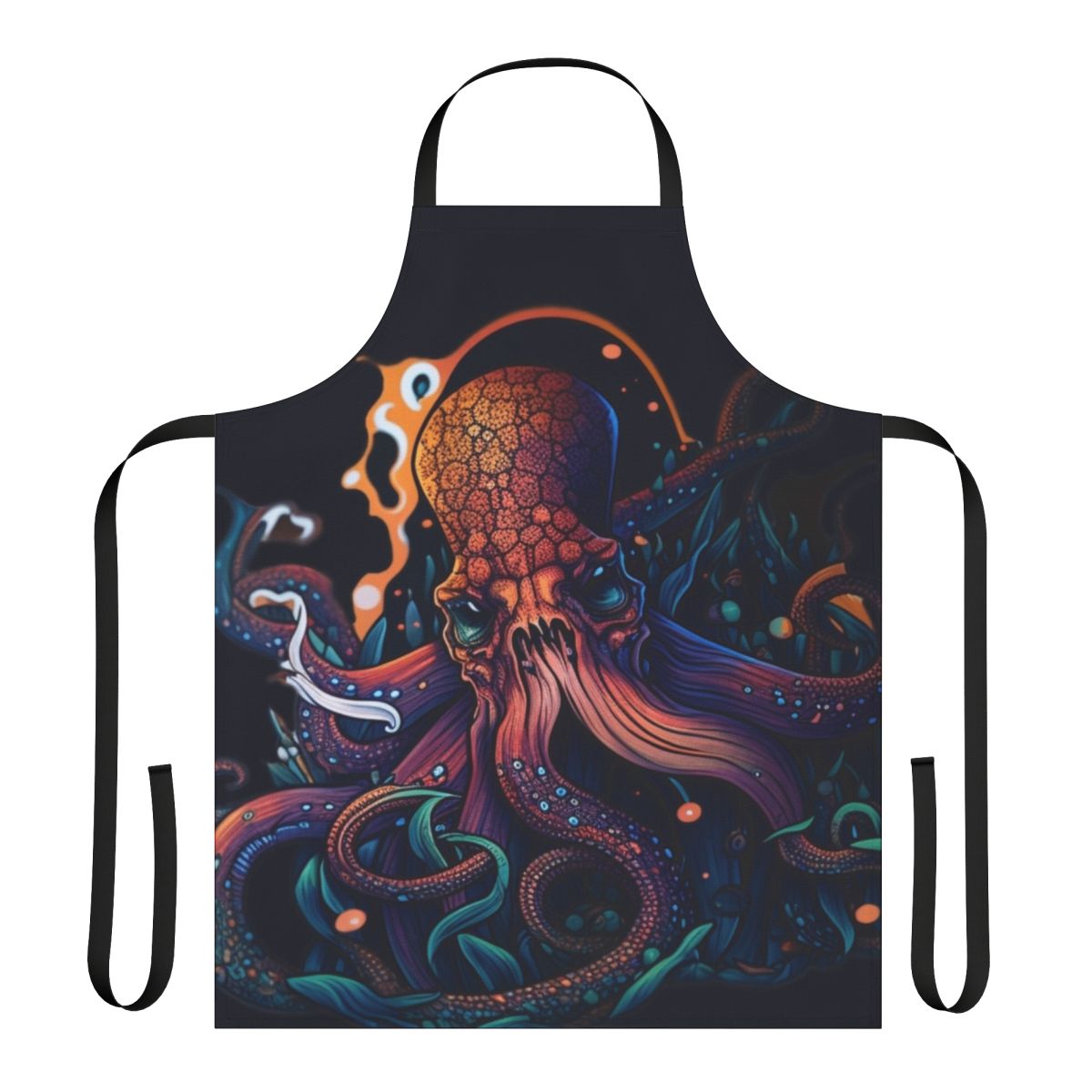 Whimsical apron featuring a variety of mythical sea creatures