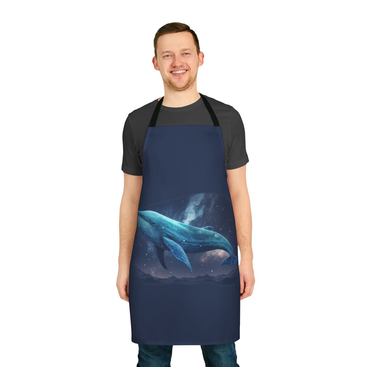 Whimsical apron featuring a variety of mythical sea creatures and fantasy ocean life