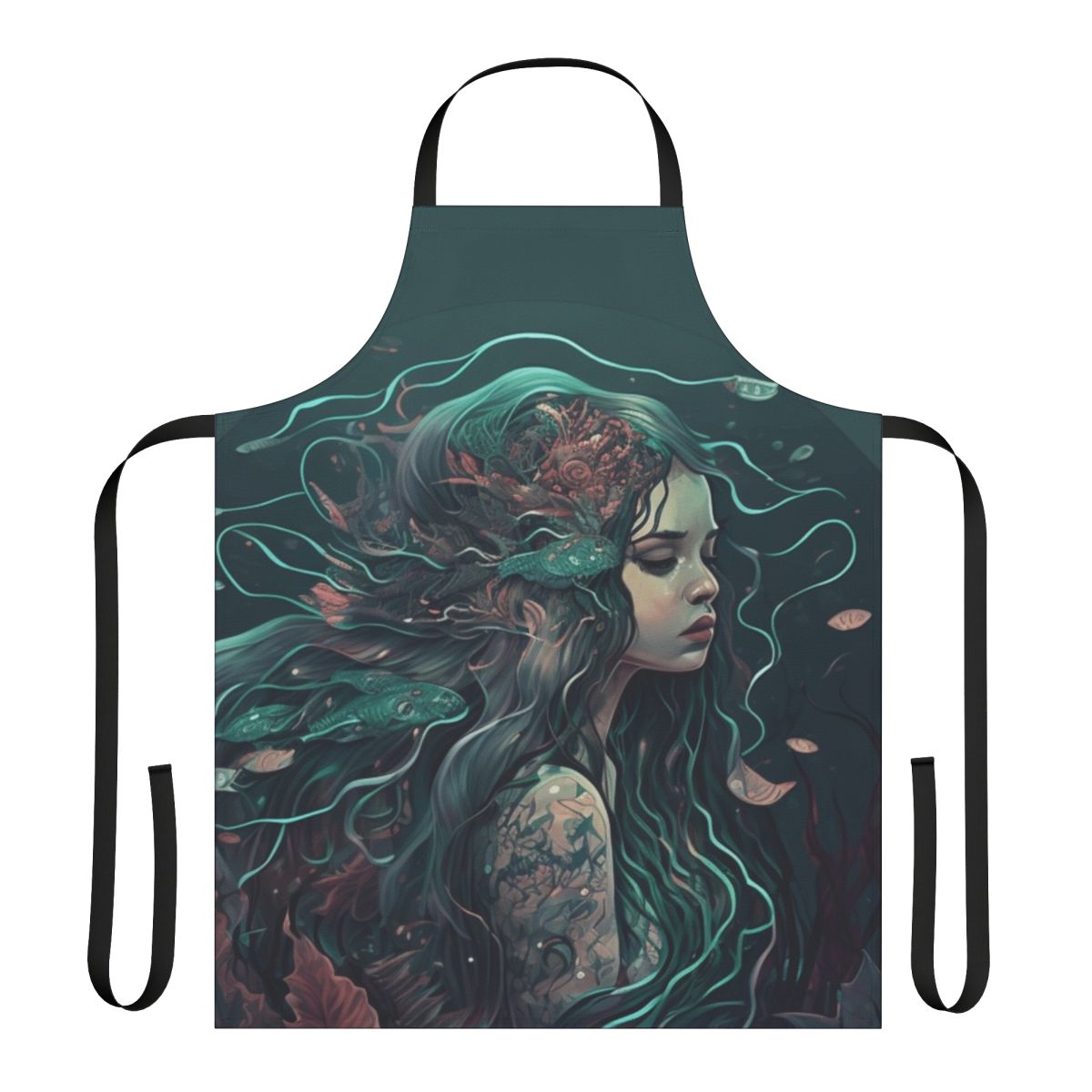 Apron featuring illustrations of enchanting mythical sea creatures