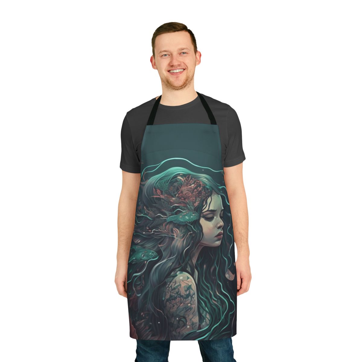 Apron featuring illustrations of enchanting mythical sea creatures