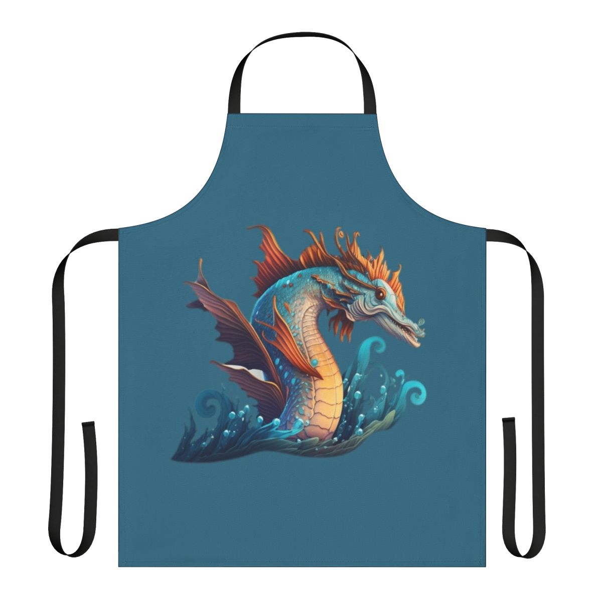 Apron featuring mythical sea creatures like mermaids, krakens, and sea monsters in a whimsical, fantasy design.