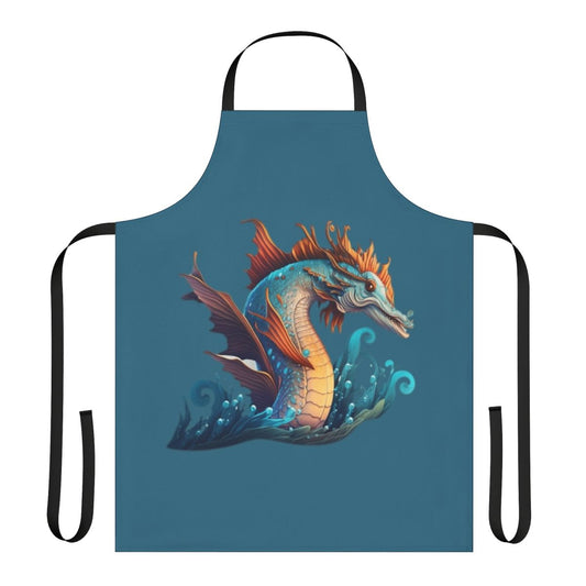 Apron featuring mythical sea creatures like mermaids, krakens, and sea monsters in a whimsical, fantasy design.