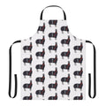 A black and white apron featuring a cartoon llama dressed as a ninja.