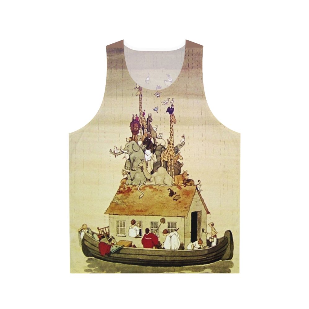 Whimsical Noah's Ark fantasy art illustration on a unisex tank top