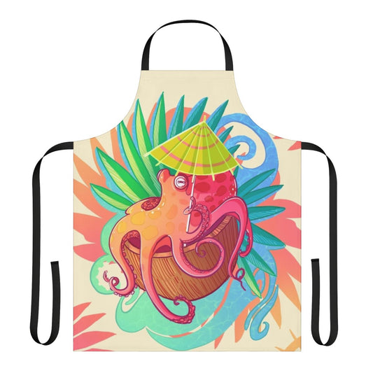 Colorful cartoon octopus design on a high-quality apron, perfect for the beach or summer kitchen.