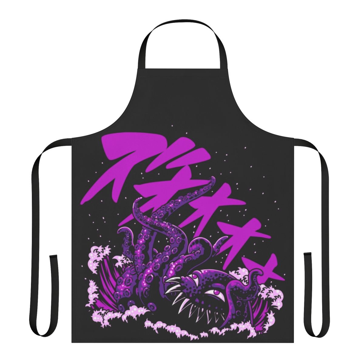 Whimsical octopus-themed apron with fantasy sea monster design in pink and purple colors