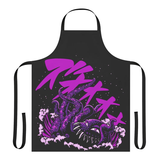Whimsical octopus-themed apron with fantasy sea monster design in pink and purple colors