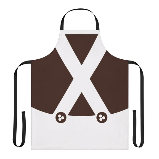 Whimsical apron featuring a retro Oompa Loompa inspired graphic design, perfect for the chocolate factory fan.
