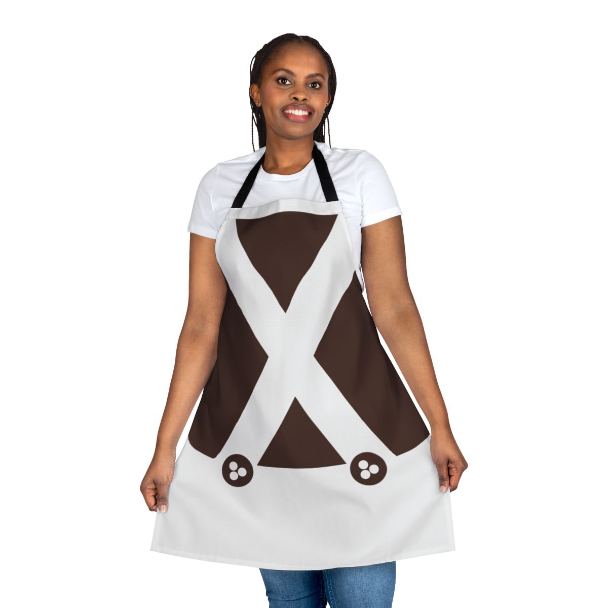Whimsical apron featuring a retro Oompa Loompa inspired graphic design, perfect for the chocolate factory fan.