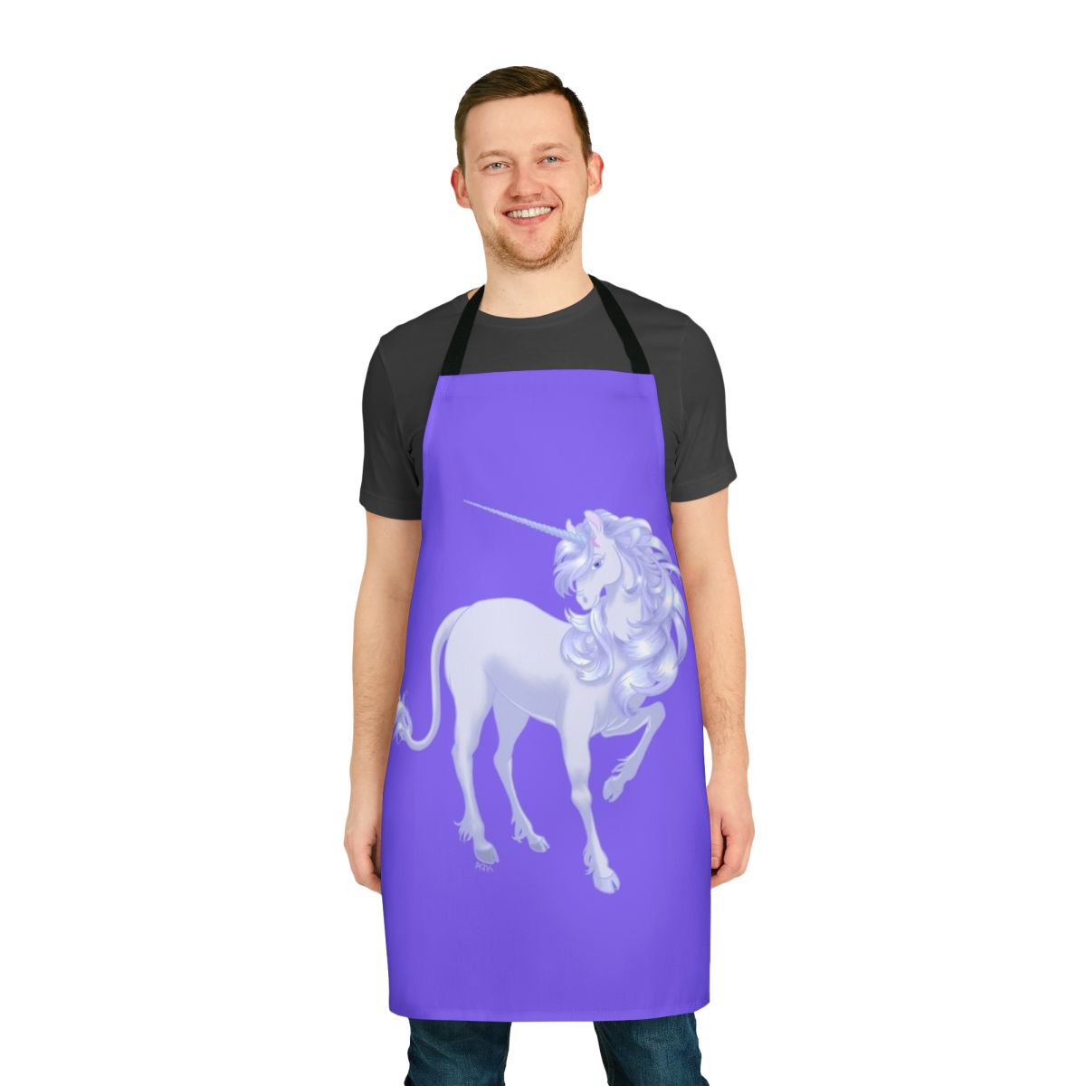 A beautiful pastel-colored unicorn design on a high-quality apron, perfect for the retro fantasy lover.