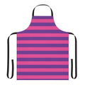Pink and purple striped apron with a cheshire cat design