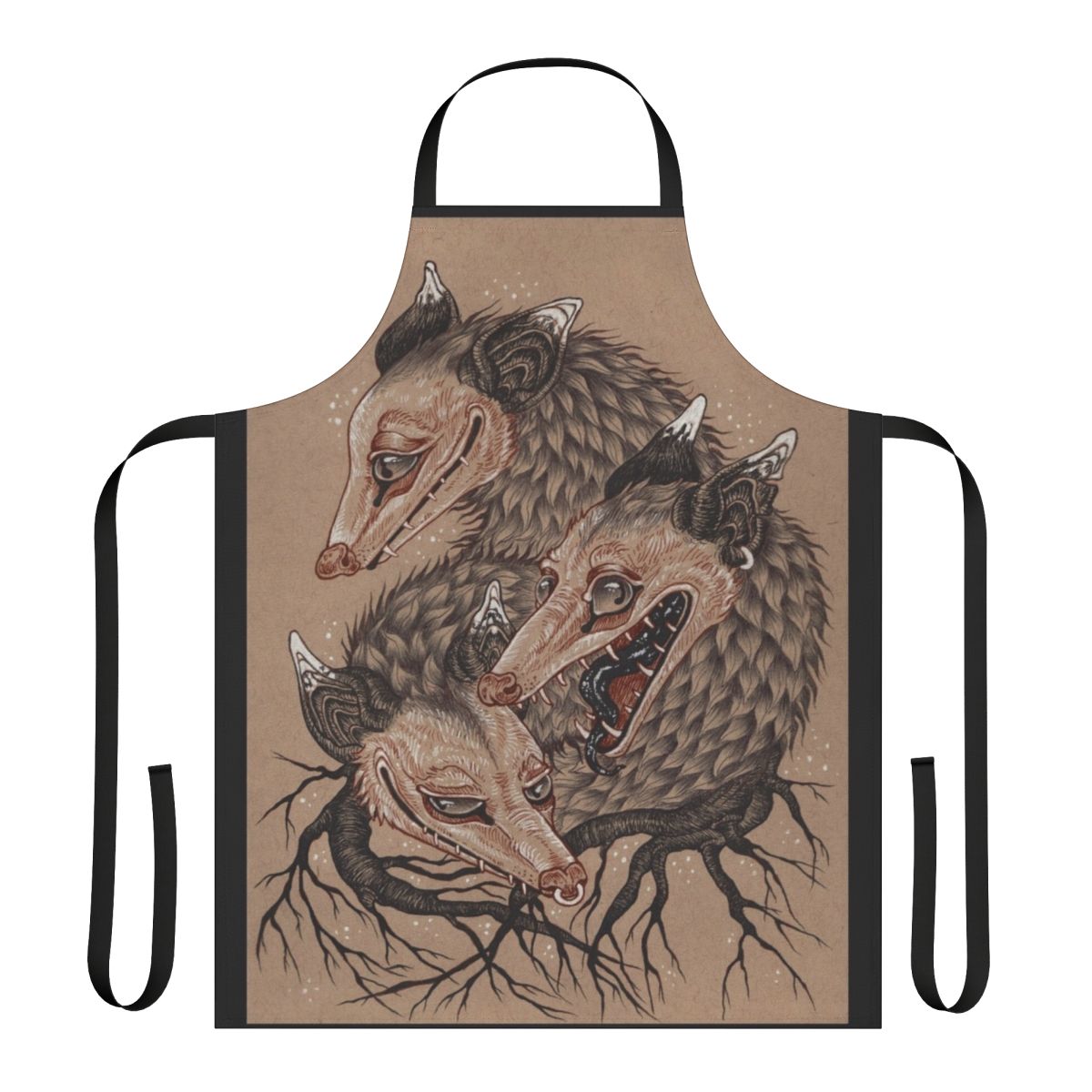 A whimsical and cute apron featuring a possum or opossum design, perfect for the kitchen.