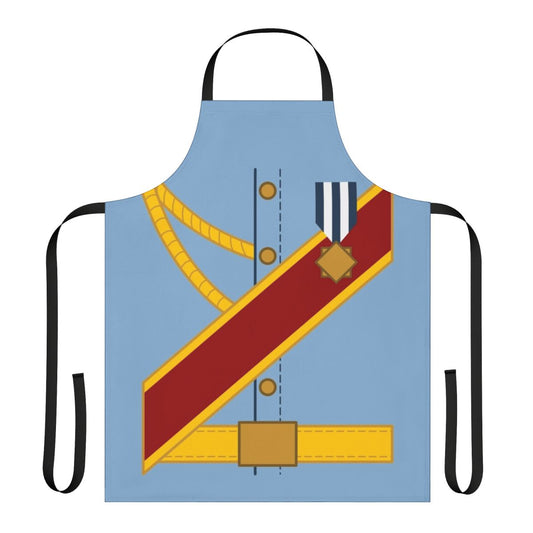 A whimsical apron inspired by the classic prince charming character, featuring royal and fantasy elements.