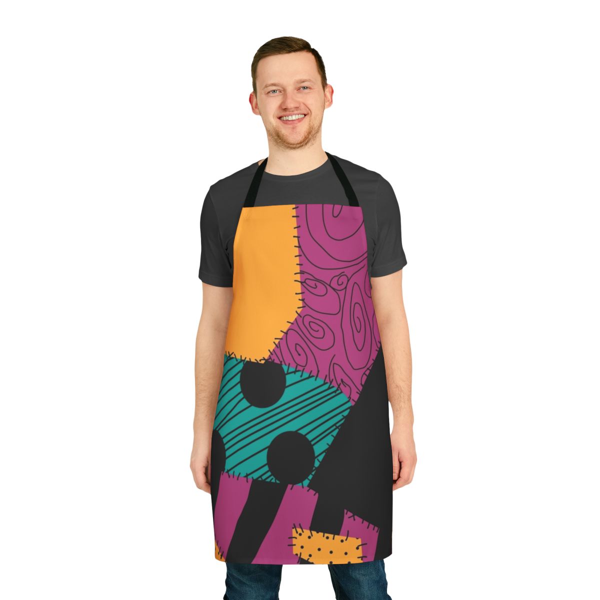 Whimsical spooky apron with a Tim Burton-inspired design