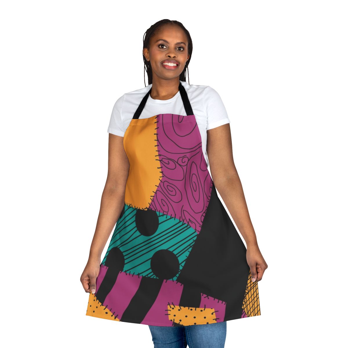 Whimsical spooky apron with a Tim Burton-inspired design