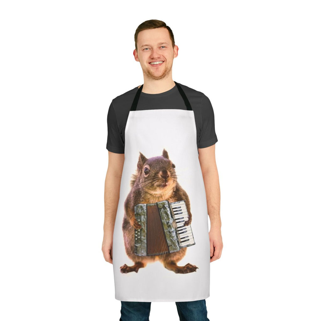 Squirrel playing an accordion design on an apron