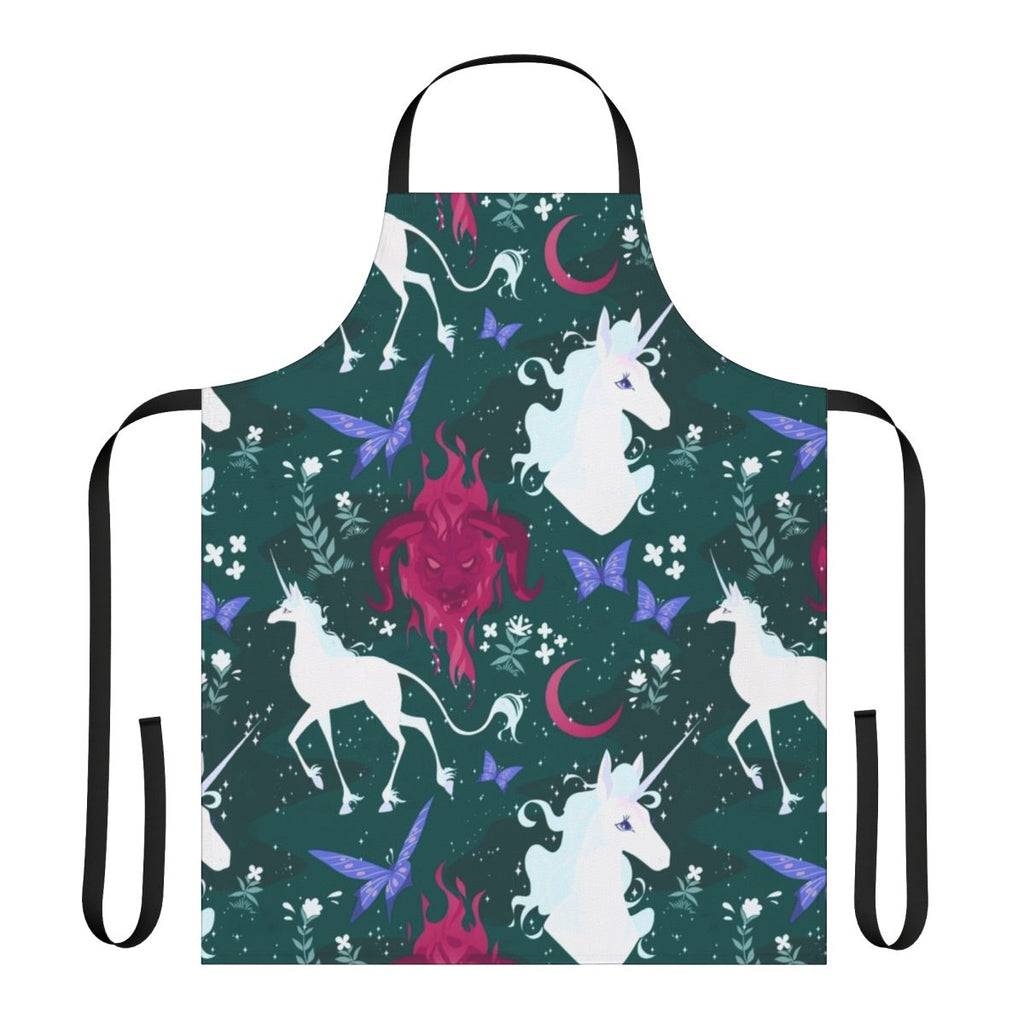 Whimsical apron featuring imagery from the classic 1980s fantasy film The Last Unicorn