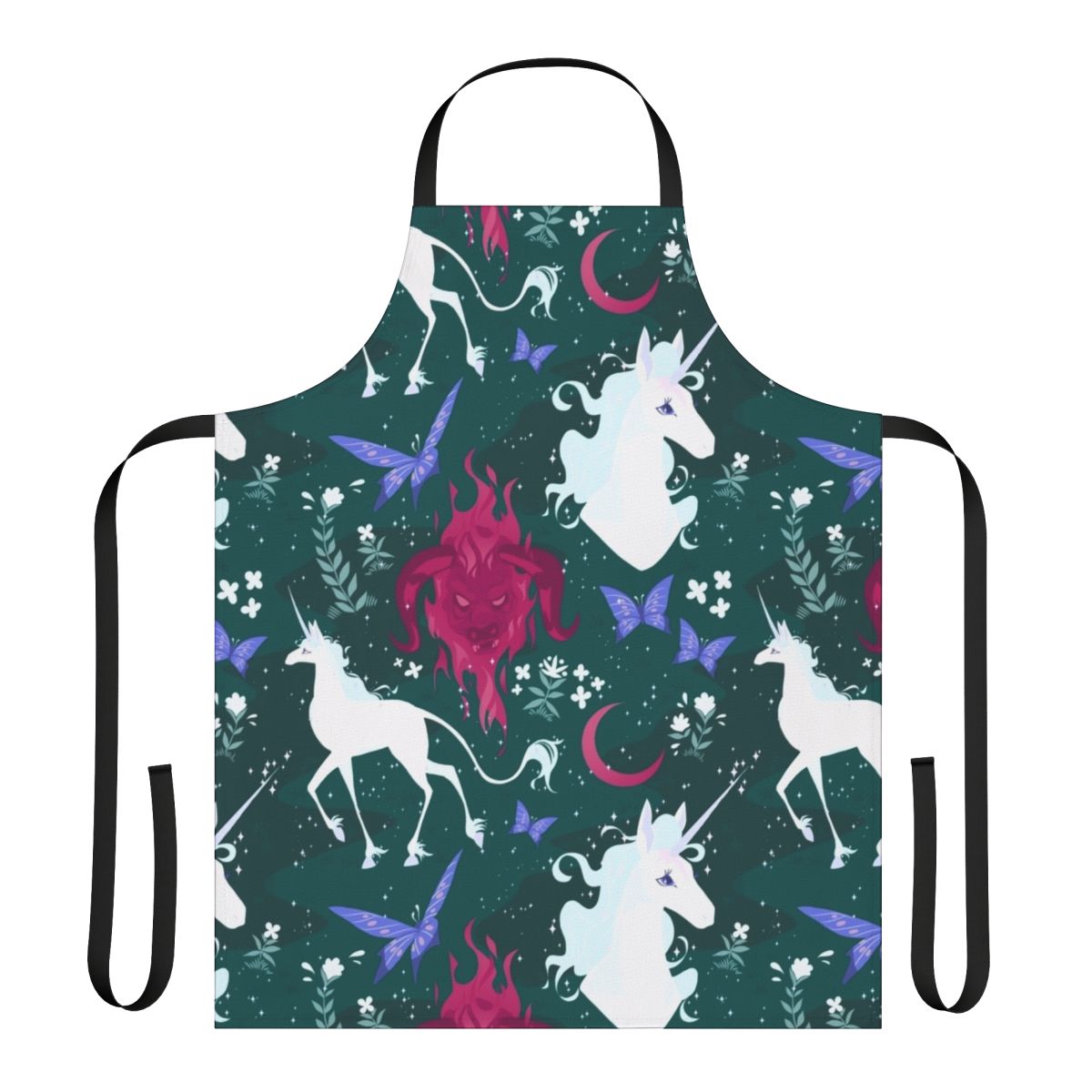 Whimsical apron featuring imagery from the classic 1980s fantasy film The Last Unicorn
