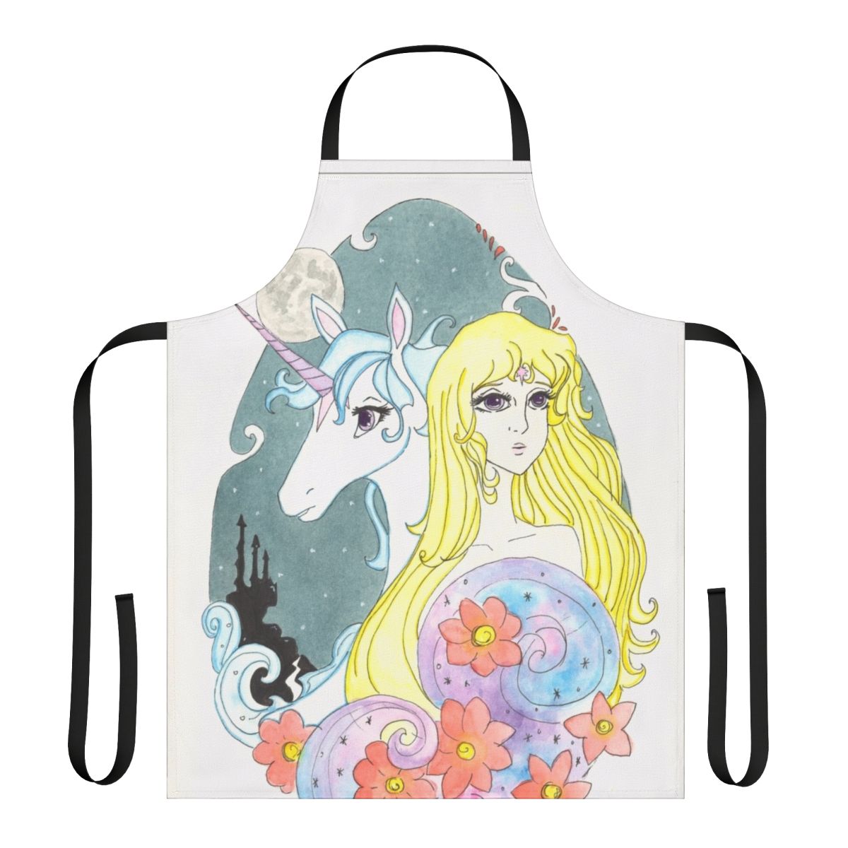 A beautiful fantasy-inspired apron featuring the iconic unicorn from "The Last Unicorn"