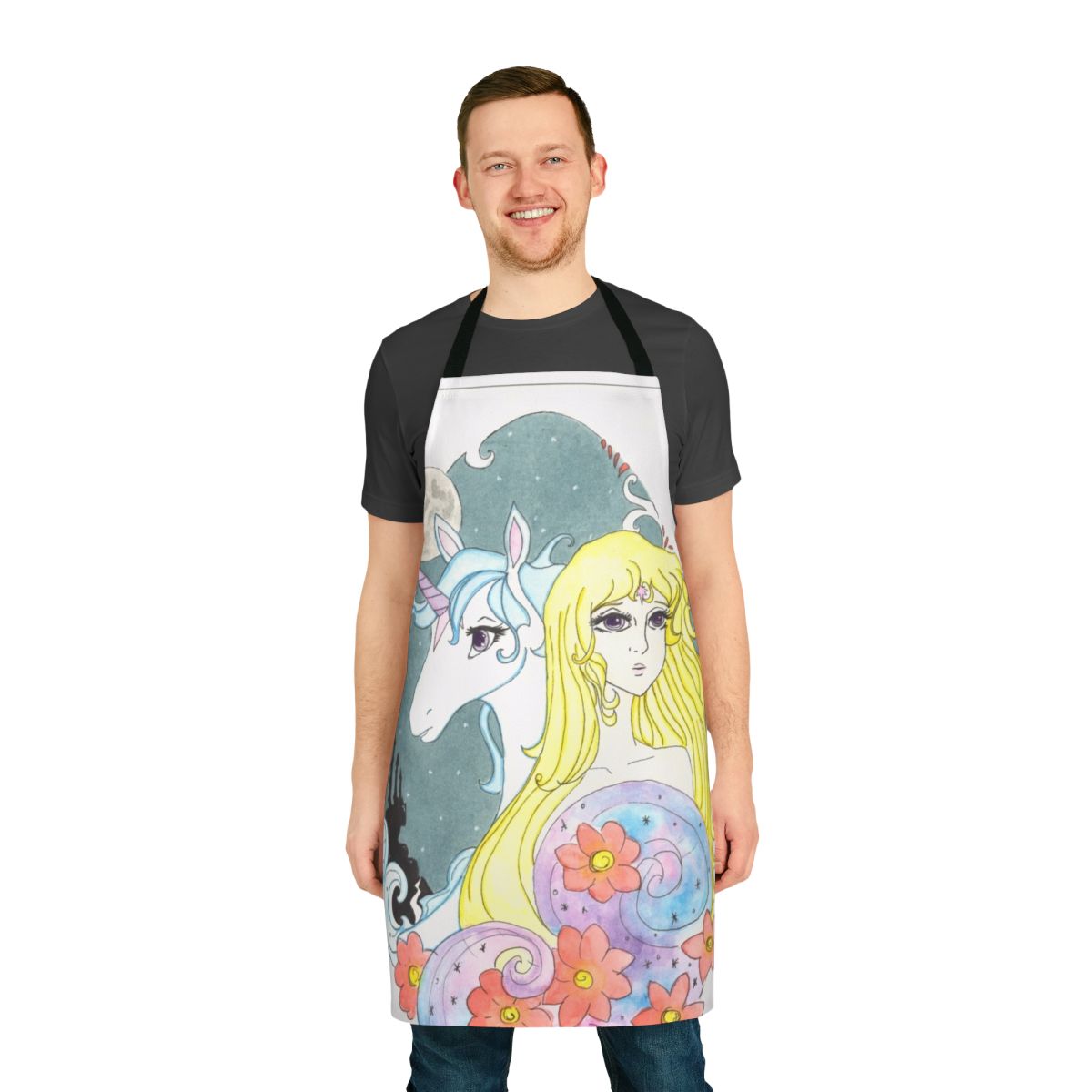 A beautiful fantasy-inspired apron featuring the iconic unicorn from "The Last Unicorn"