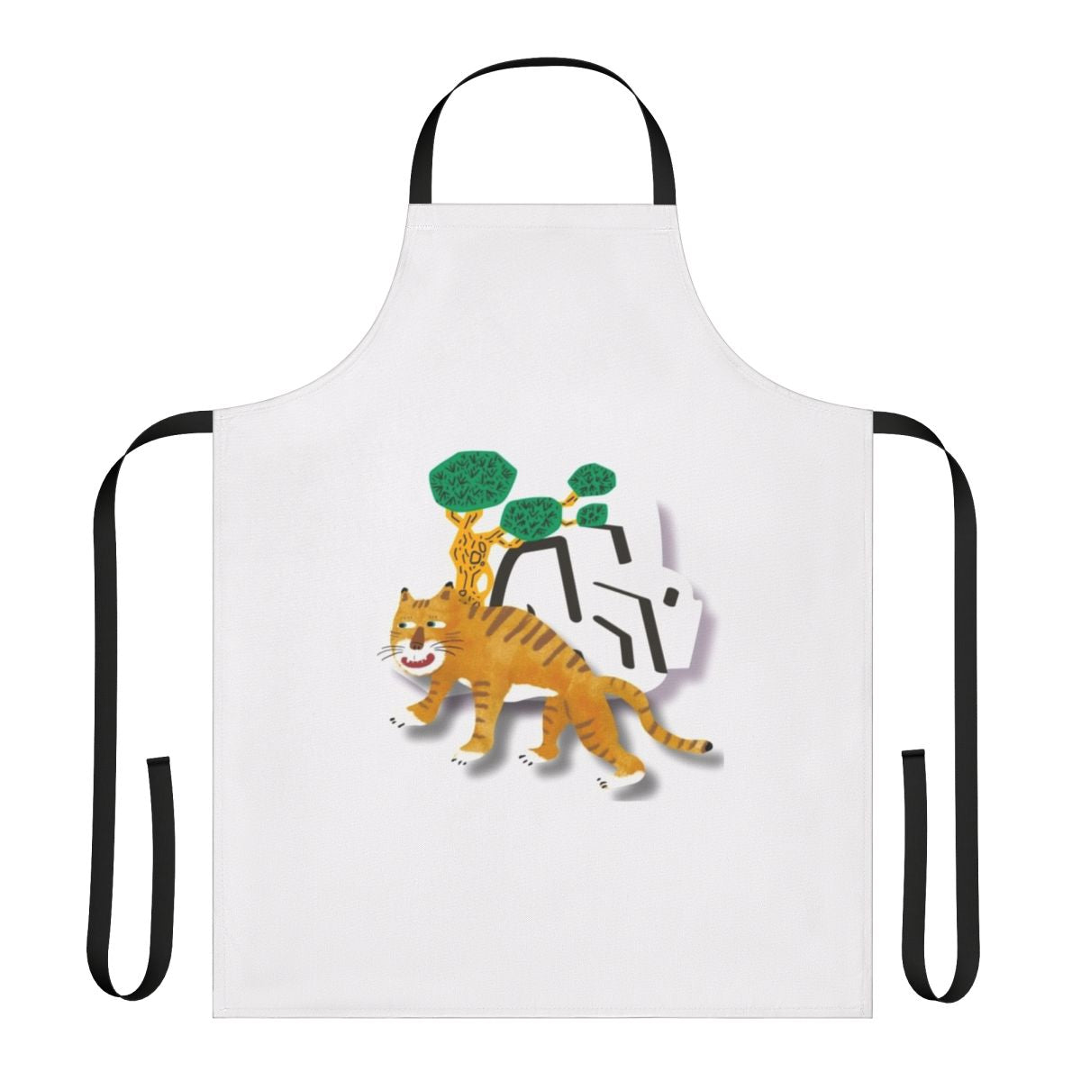 Apron featuring a playful tiger illustration in a minimalist, retro-inspired design