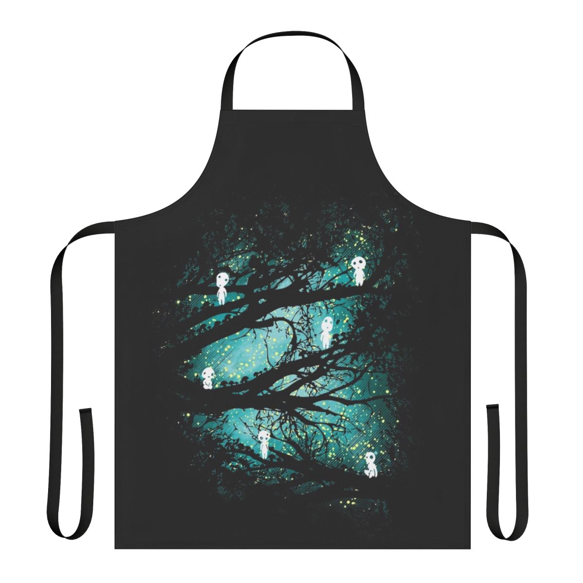 Colorful apron featuring enchanting tree spirits in an anime-inspired fantasy art style