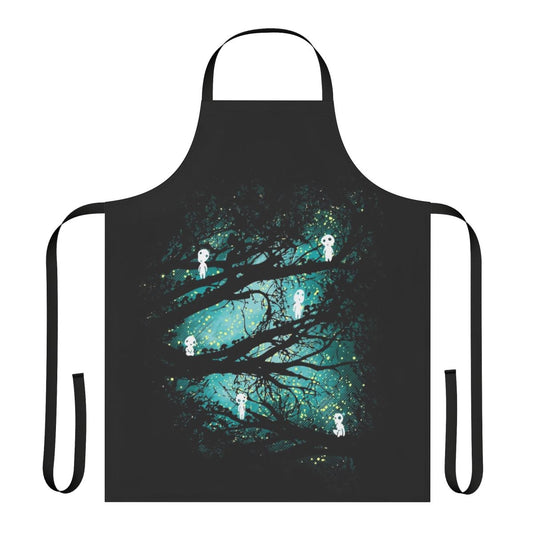 Colorful apron featuring enchanting tree spirits in an anime-inspired fantasy art style