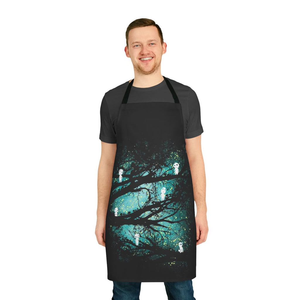 Colorful apron featuring enchanting tree spirits in an anime-inspired fantasy art style