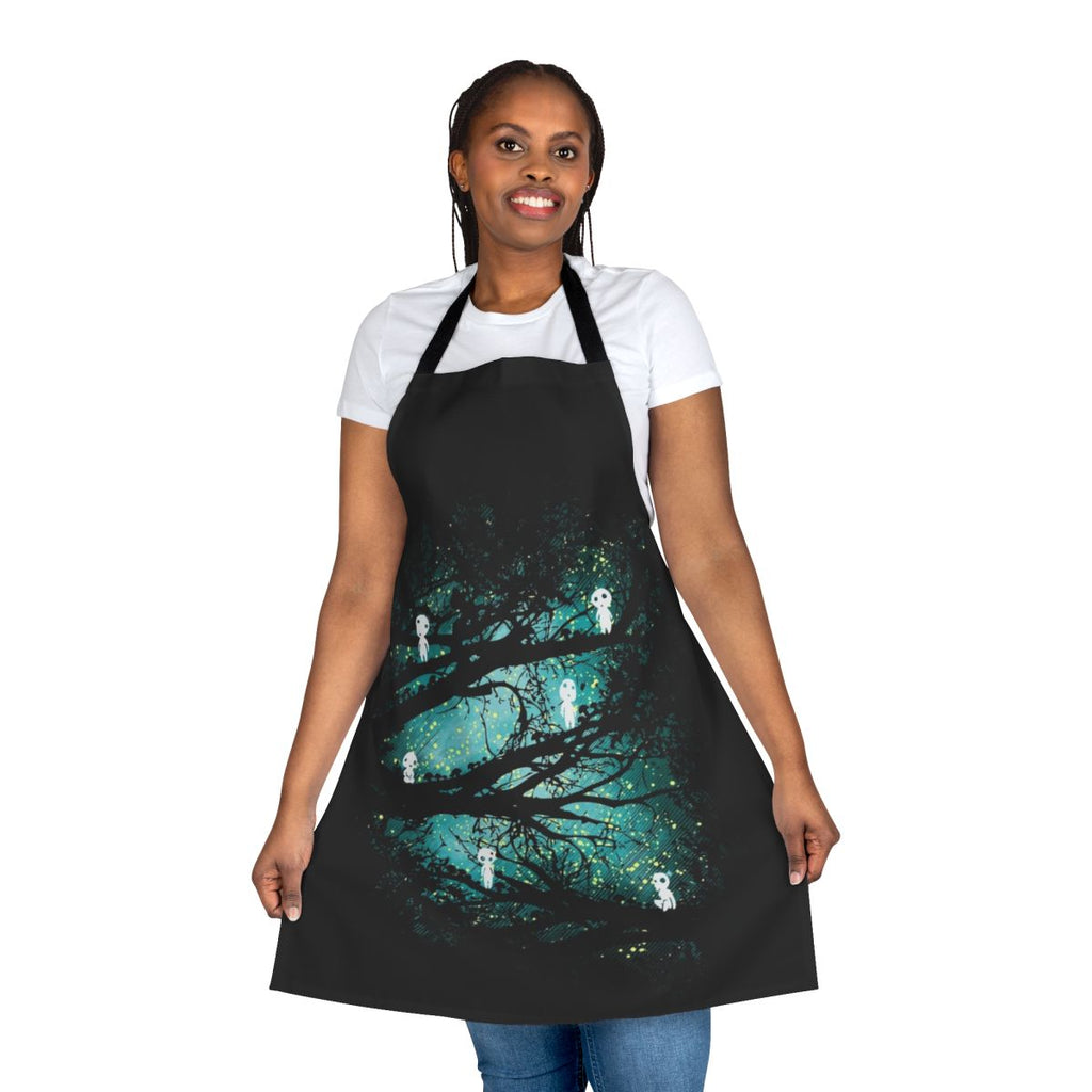 Colorful apron featuring enchanting tree spirits in an anime-inspired fantasy art style