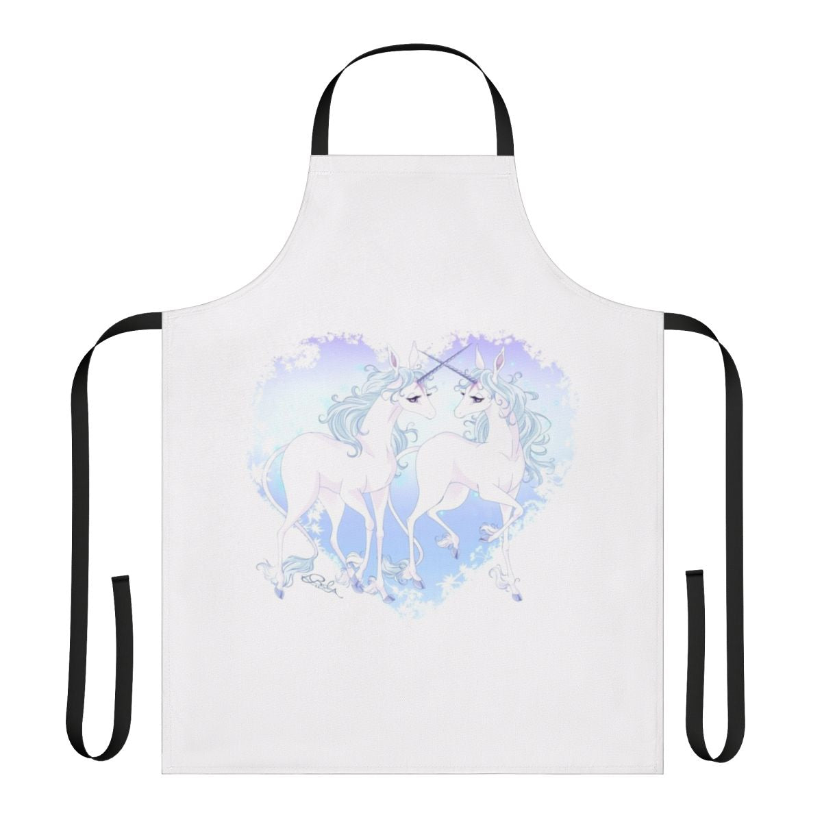 A colorful apron featuring a magical unicorn design, perfect for home cooking and baking.