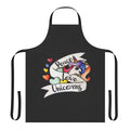 Colorful apron featuring a peace love unicorns design