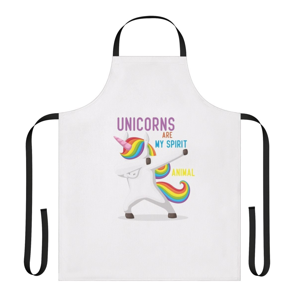 Whimsical unicorn-themed apron with vibrant colors and a fun, quirky design.