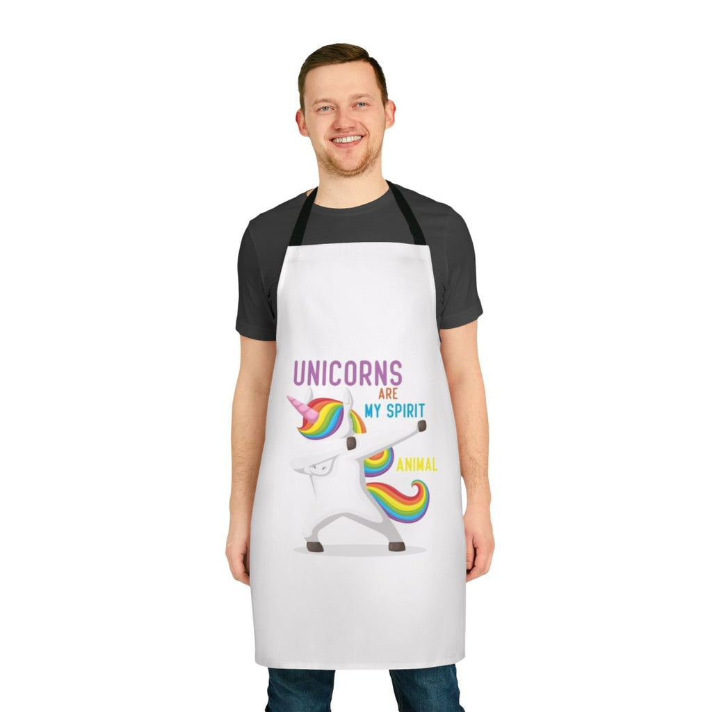 Whimsical unicorn-themed apron with vibrant colors and a fun, quirky design.