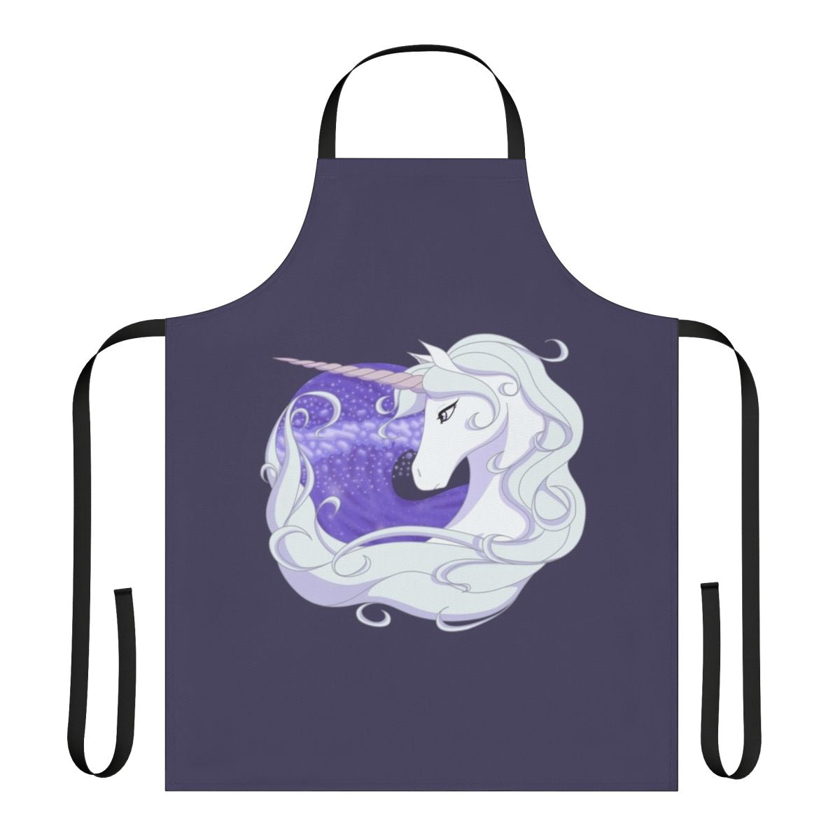 Apron featuring a whimsical, magical unicorn design against a backdrop of ocean waves