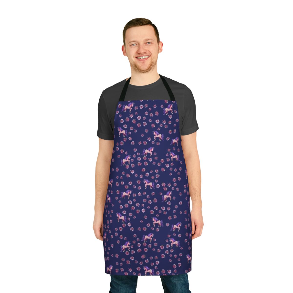 Apron featuring a vibrant unicorn and flower design