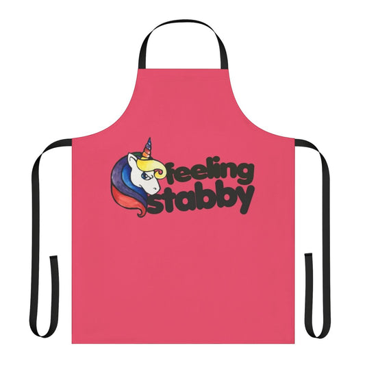 A whimsical, colorful apron featuring a retro-style unicorn design