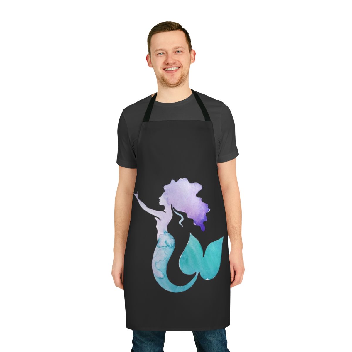 Whimsical watercolor mermaid design on a durable, functional apron