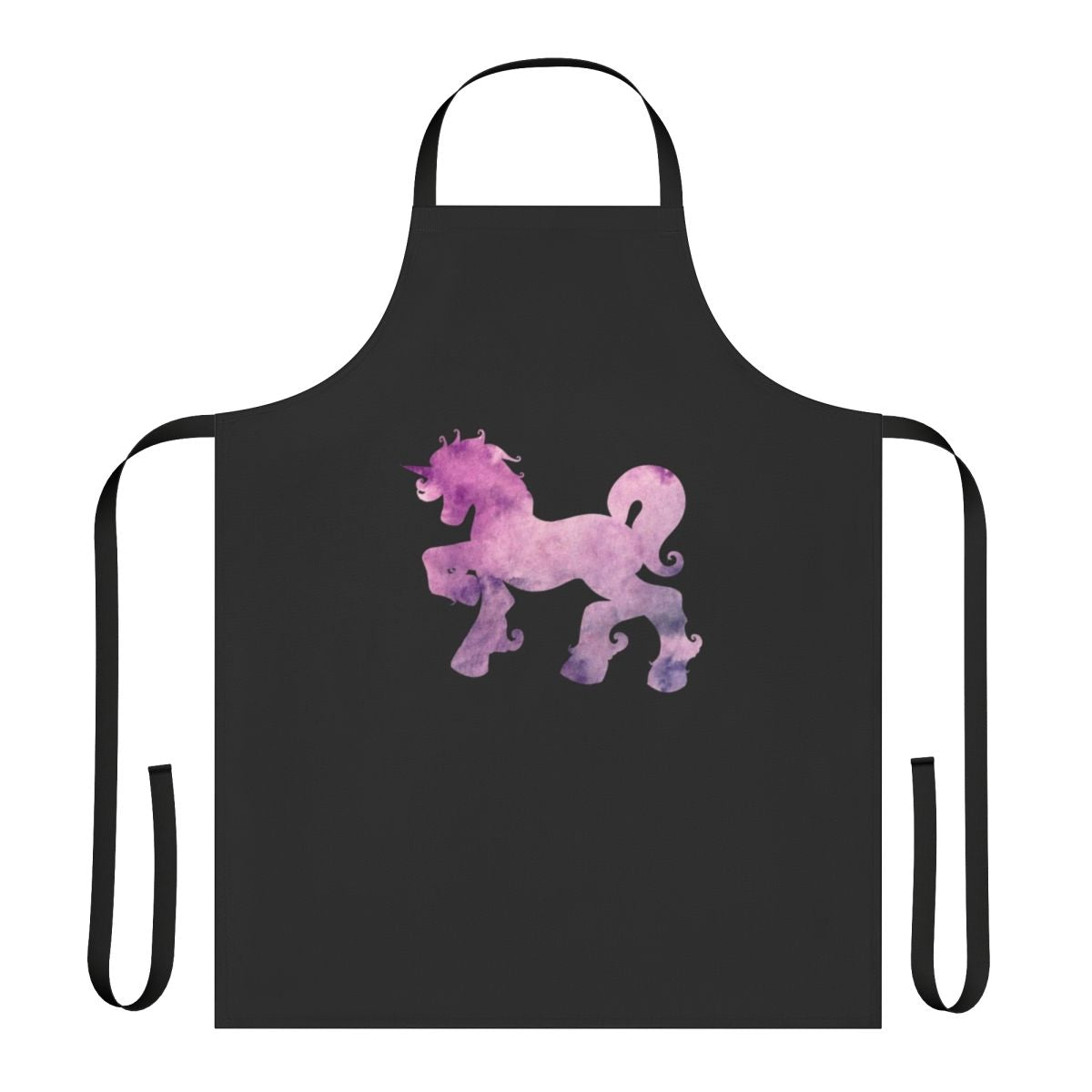 A vibrant watercolor illustration of a unicorn on a high-quality apron