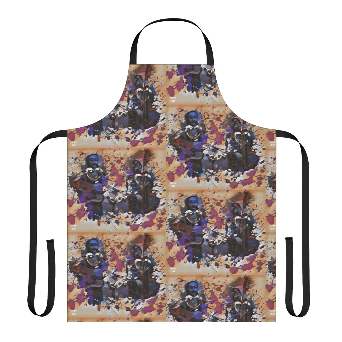 Whimsical apron featuring abstract floral and geometric designs inspired by the folk band The Way Down Wanderers