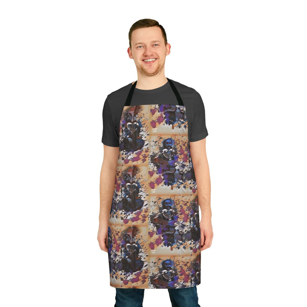 Whimsical apron featuring abstract floral and geometric designs inspired by the folk band The Way Down Wanderers