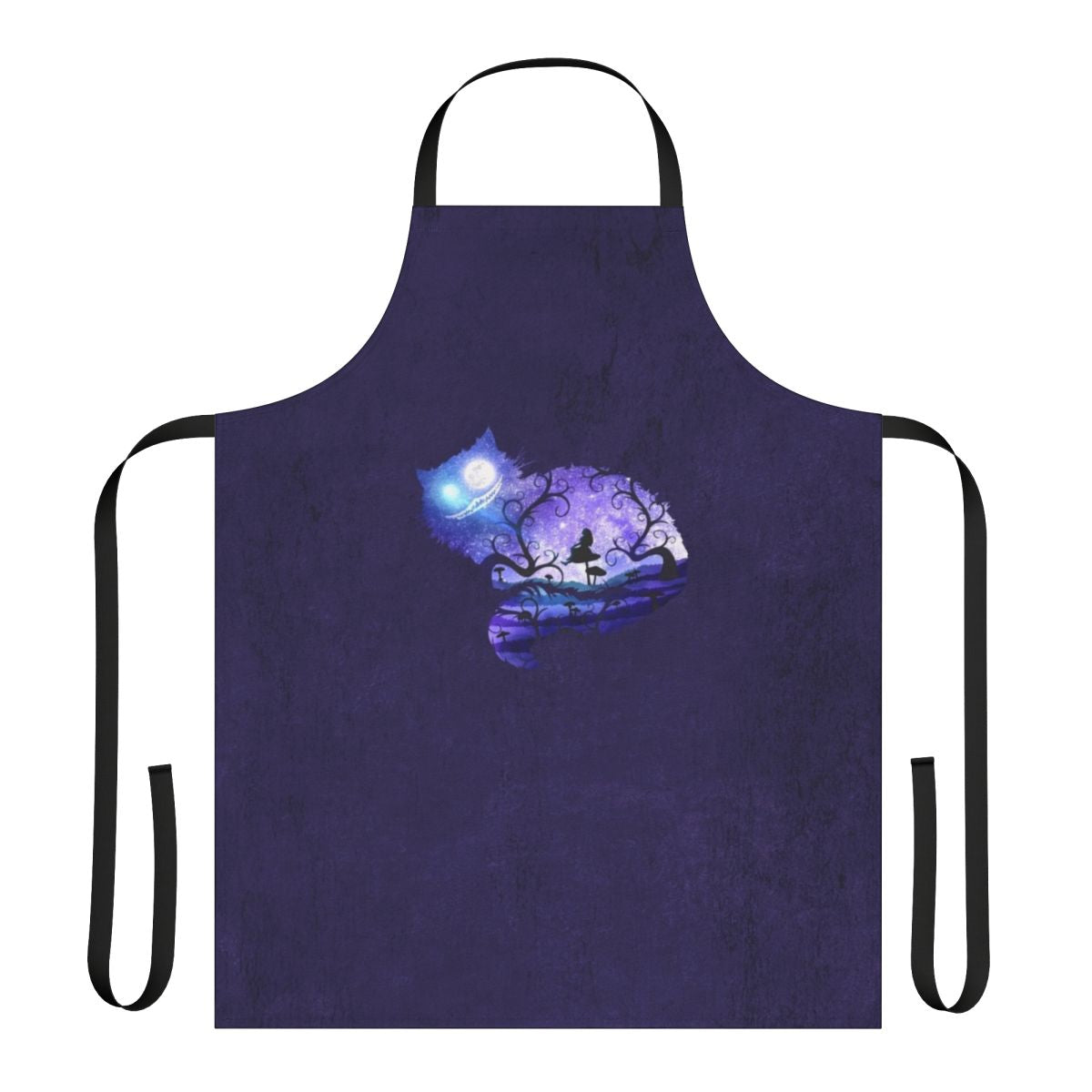 Whimsical 'We're All Mad Here' Apron featuring a cat silhouette and surreal, fairytale-inspired design