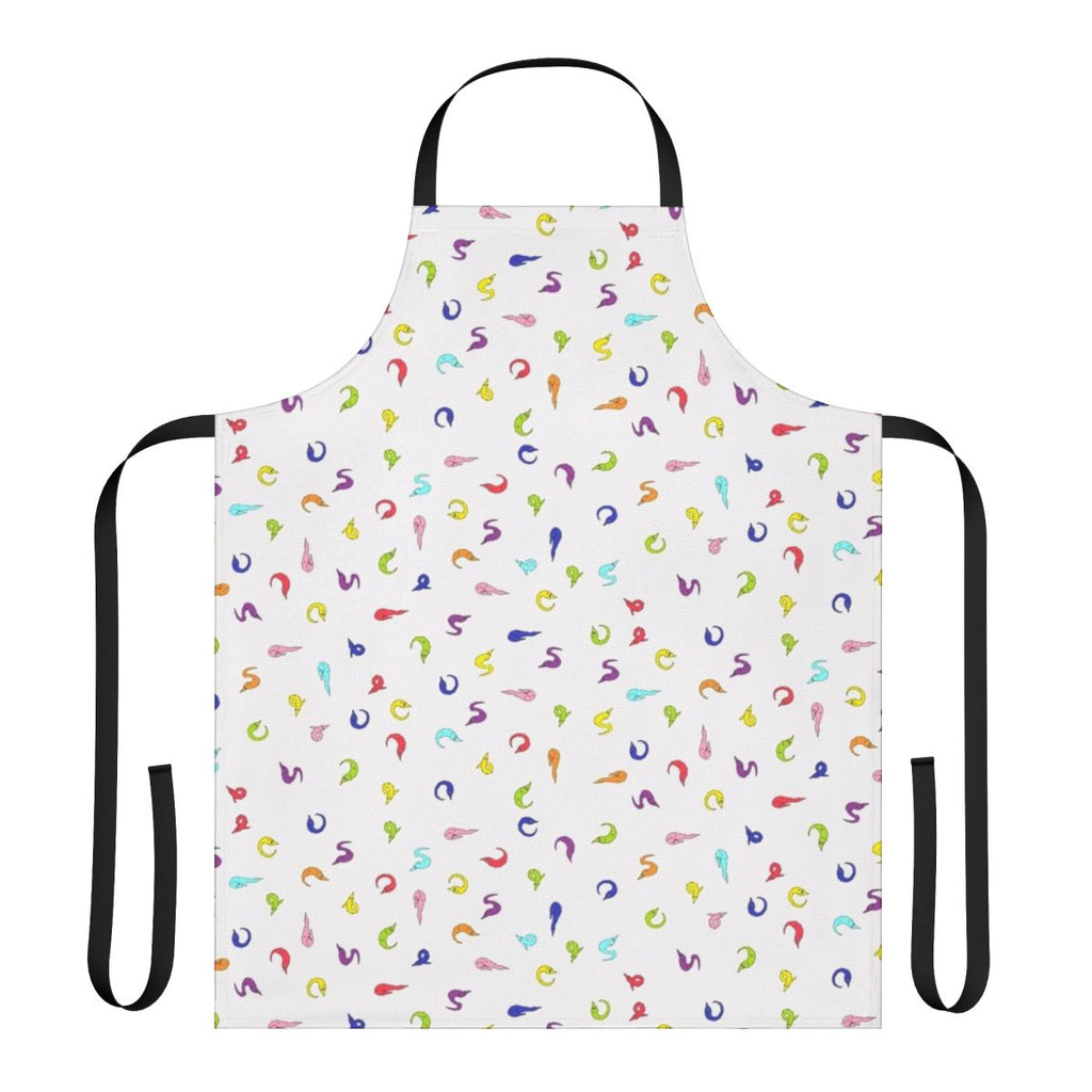 Colorful apron featuring playful worms on parade design