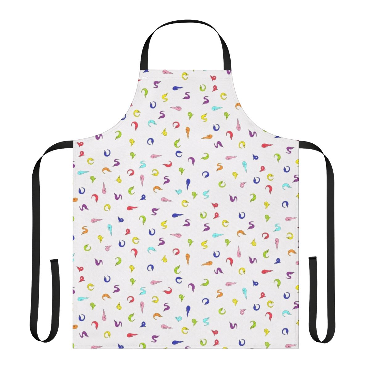 Colorful apron featuring playful worms on parade design