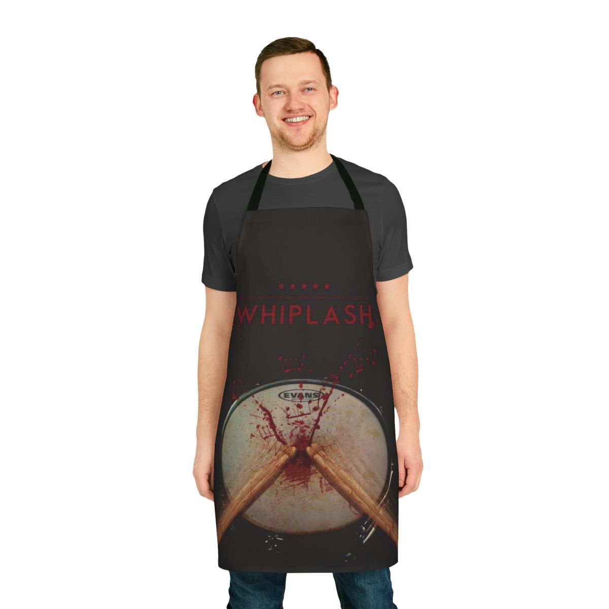 Whiplash-inspired apron featuring the iconic imagery and themes from the acclaimed film