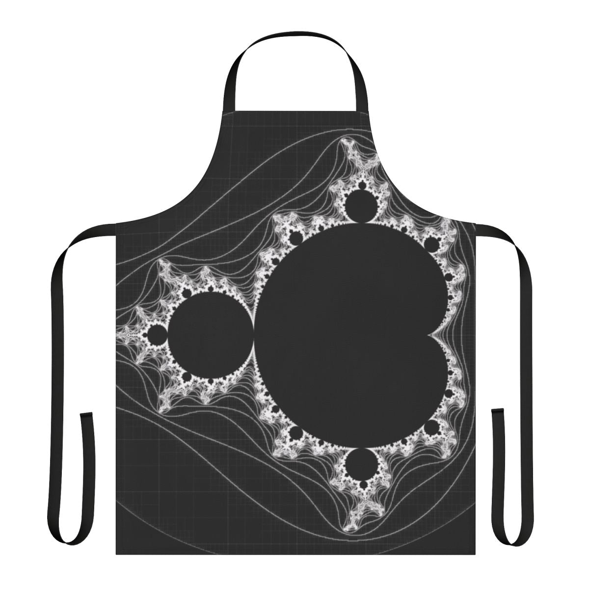 White apron featuring a linear Mandelbrot fractal pattern